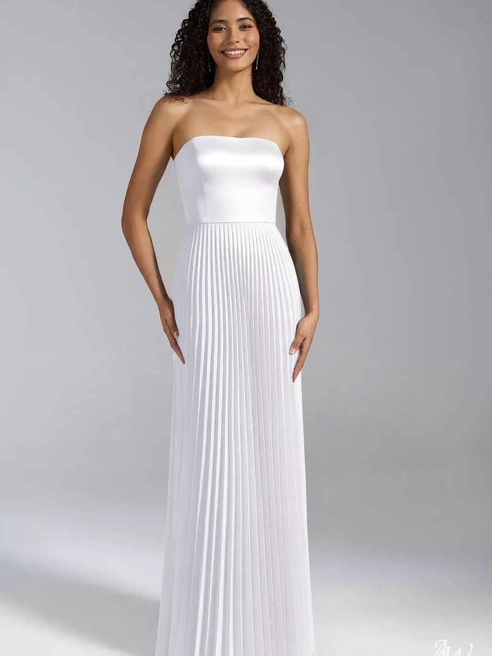 Strapless Pleated Maxi Dress in White